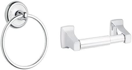 טבעת מגבת יד לאמבטיה של מואן 5386 אינץ ' יורקשייר, כרום ומואן פ5050 מחזיק נייר טואלט עכשווי, כרום