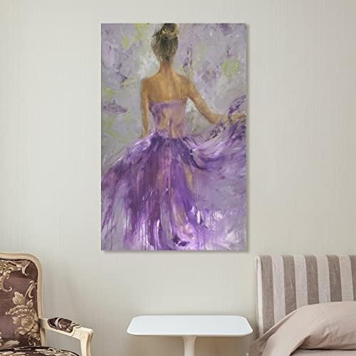 אישה בציור שמלות סגול בלרינה קיר אמנות רקדנית פוסטר בד אמנות פוסטר קיר אמנות תמונת הדפס מודרני עיצוב חדר שינה משפחתי