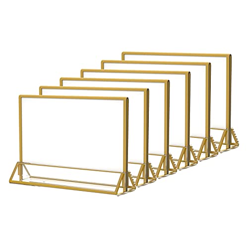 Niubee 6pack 7 x 5 אופקי מחזיק סימנים אקריליים ברורים עם גבולות זהב, תפריט שולחן דו צדדי עומד מסגרות תמונה