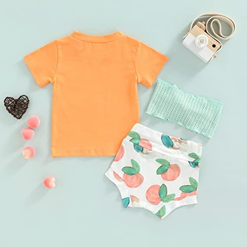 תינוקות תינוקות תינוקות תלבושות קיץ אותיות הדפס שרוול קצר חולצת חולצת פירות מכנסיים קצרים בגימור 3 יחידות בגדים