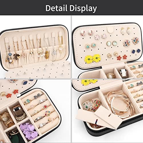 קופסת תכשיטים לטיולים לעיצוב, מארז תכשיטים ניידים של עור PU, קופסאות תכשיטים קטנות למתנות, מארגן תכשיטים לנשים לנשים טבעות