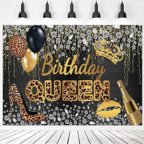 יום הולדת מלכת רקע לאישה ילדה נמר שחור וזהב יהלומי כתר בלון שמפניה צילום רקע יום הולדת אישה ילדה לנשף ספקי צד באנר