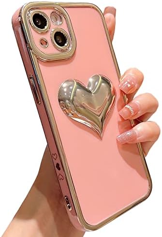 תואם עם אייפון 13 מקרה, יוקרה ציפוי סטריאוסקופית אהבת לב עם צד חמוד קטן לב דפוס רך פגוש מצלמה הגנה עמיד הלם מקרה עבור נשים