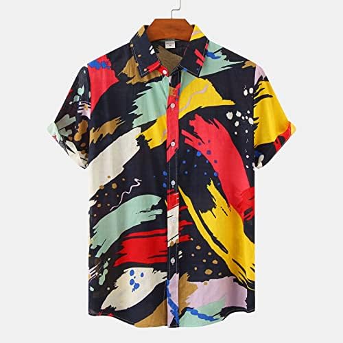 WENKOMG1 Mens Color Block חולצה הוואי, חולצת אמן צבעי מים אמנות