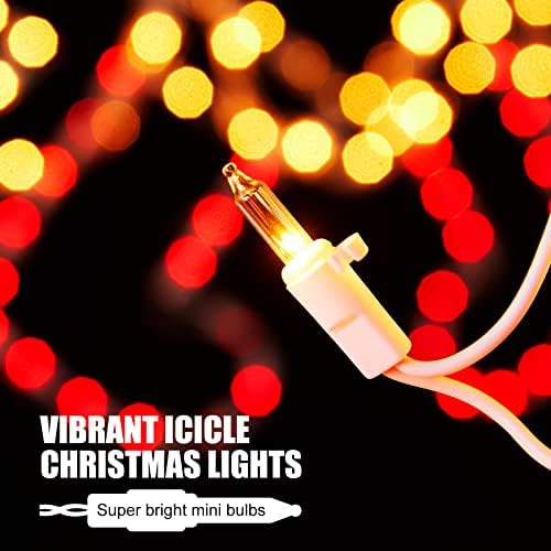 אורות תלויים לחג המולד חיצוניים - 13ft 6 טיפות נצנוץ אורות אטומים למים, אורות צללית חלון לחיבור לחופשת גג מקורה