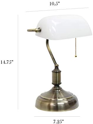 עיצובים פשוטים LT3216-WHT צל הבנקאי המנהל, מנורת שולחן, ניקל עתיק/לבן 10 x 8.66 x 14.75