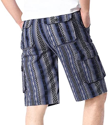 מכנסיים קצרים של Beuu לגברים, קיץ פס אנכי טלאי גרפי מכנסי מטען קצרים אמצע מותניים רחוב אופנה חוף חוף מזדמן