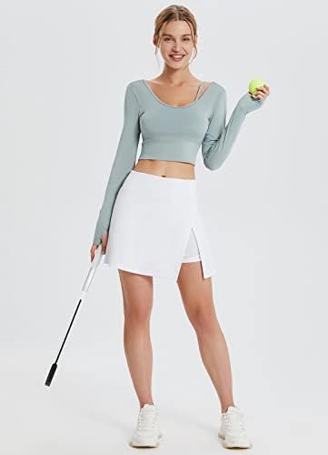 חצאיות גולף של נשים בולף מותניים גבוהות טניס טניס עם חצאית ריצה אתלטית של חריץ עם מכנסיים קצרים וכיסי רוכסן