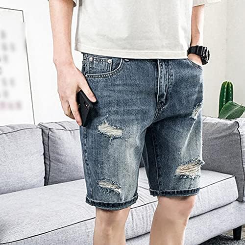 מכנסיים קצרים במצוקה מזדמנת של גברים מקצרים קיץ אופנה קלאסית ג'ינס קרוע קלאסי אורך ברך קצר חור וינטג 'ג'ין מכנסיים