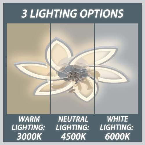 CCOOK 30 אינץ '6 עלי כותרת מאוורר תקרה עם אורות ושלט רחוק, אור מודרני ללא סומק מאוורר, נמוך פרופיל 3 אור הניתן להחלפה