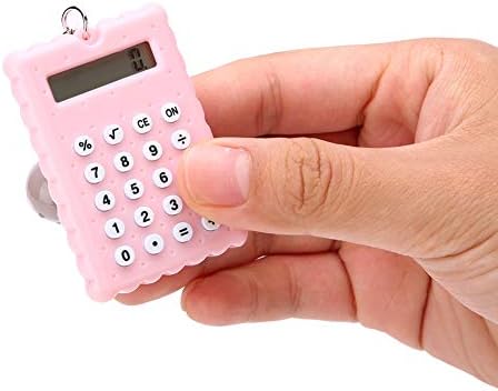 מחשבון מיני, צבע סוכריות כיס נייד PVC 8 ​​ספרות מחשבון אלקטרוני עם כפתורי סיליקון ואבזם מחזיק מפתחות לילדים