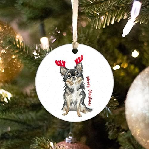 כלב עם קרניים חג המולד עץ קישוט 3 אינץ, החג שמח כלב קרמיקה קישוט, חיות מחמד עם קרניים חג המולד קישוט, חיות מחמד עם קרניים