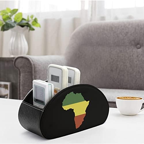 מפת אפריקה דגל עור מחזיק בשלט רחוק מצחיק תיבת אחסון קאדי מארגן שולחן עבודה עם 5 תאים למשרד Blu-ray TV