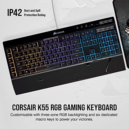 Corsair Nightsword RGB - עכבר משחק ארגונומי אופטי, מקלדת משחקים שחור ו- K55 RGB - מקלדת משחק IP42 אבק ומים - 6 מפתחות מאקרו