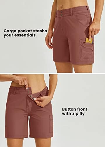 ווייט וויליט לנשים מטייל במכנסיים קצרים מהיר מכנסיים קצרים אתלטי יבש מהיר מכנסי קיץ מזדמנים עם כיסים 7