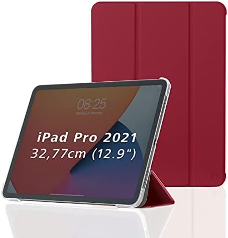 Hama ipad Pro 2021/tth דור 12.9 אינץ 'מארז, כיסוי מגן עם פונקציית מעמד, כיסוי מגנטי גב שקוף אדום, 00216472