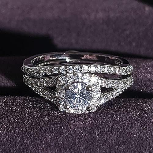 עבה טבעות סט חדש טבעת עיצוב כסף צבע חתונה טבעת סט לנשים אירוסין אצבע מתנה משתה תכשיטי קריסטל טבעות גודל 9