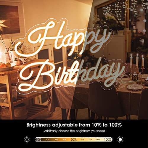 יום הולדת שמח שלט ניאון עם 20 בלונים, ניאון לעומק שלט יום הולדת שמח לתפאורה, עיצוב קיר מופעל על ידי USB, שלט LED יום הולדת
