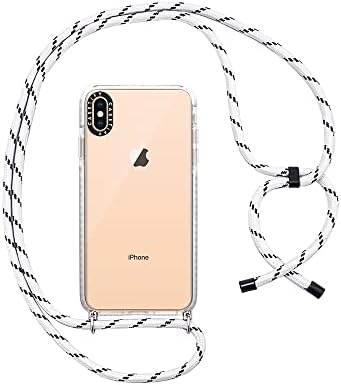 Casetify Impact Crossbody Sling Case עבור iPhone XS Max - Clear Frost - White W/Black Dots String