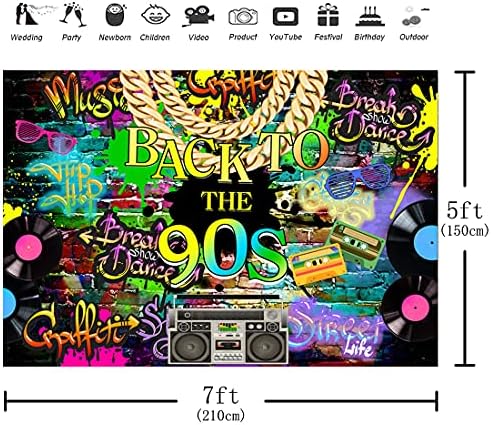 7 על 5 רגל חזרה לשנות ה -90 רקע היפ הופ גרפיטי קיר לבנים רטרו רדיו מוסיקה אופנה צילום רקע 90 של מבוגרים מסיבת יום הולדת קישוט