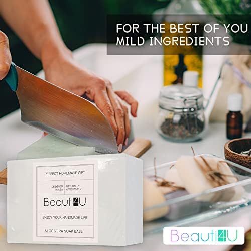 Beauti4u 2lb בסיס סבון אלוורה - ציוד לייצור סבון עם ייצור סבון - להמיס ולשפוך בסיס סבון - להמיס ולשפוך סבון - ערכת ציוד