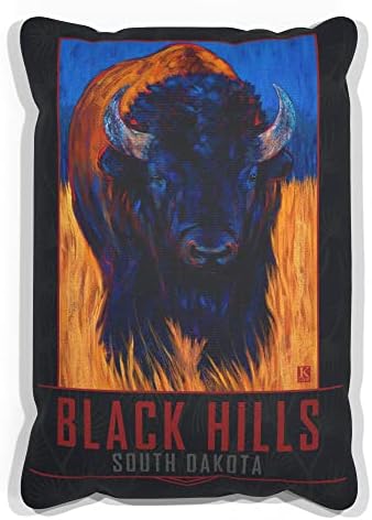 Black Hills South Dakota Lone Bison Canvas זורק כרית לספה או ספה בבית ומשרד מציור שמן מאת האמן קארי לר 13 x 19.