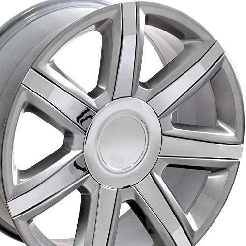 OE Wheels LLC 22 אינץ 'חישוקים מתאימים לשברולט סילברדו טאהו סיירה יוקון אסקאלדה CA87 Hyper Silver 22x9 Rims Hollander