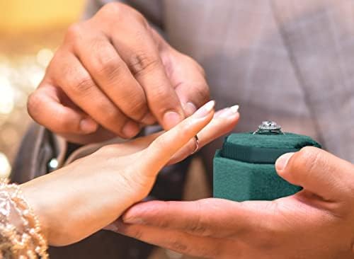 קופסת תכשיטים של Huatsing קופסת טבעת קטיפה, קופסת נושאי טבעת מתומנת עם מכסה ניתנת לניתוק, חריצי כפול וינטג 'מדהימים קופסת טבעת