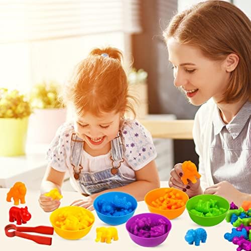 ספירת חיות צעצועים משחק התאמה לילדים עם מיון קערות לגיל הרך לומד פעילויות חינוכיות צעצועים סיווג צבעים ומשחק חושי סט פעוט צעצועים