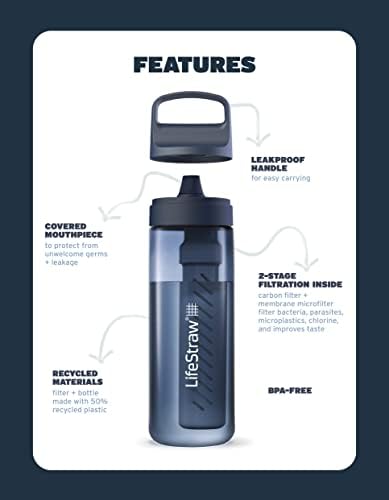 סדרת Lifestraw Go-בקבוק מסנן מים ללא BPA לנסיעות ושימוש יומיומי מסיר חיידקים, טפילים ומיקרו-פלסטיקה, משפר את