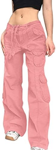 מכנסי מטען של CHGBMOK לנשים מכנסי טיול עם מותניים נמוכים 8 כיסים מכנסי טרנינג רגל רחבים Y2K מכנסיים מצנחים בגדי רחוב