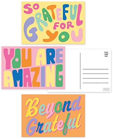 גלויות תודה צבעוניות להודעות בכתב יד - כרטיסי תודה בסגנון גלויה סט בתפזורת של 60-מגוון כרטיסי תודה להביע תודה