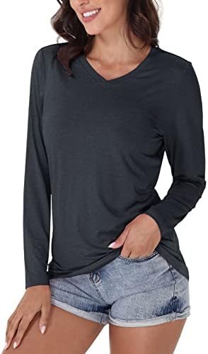 חולצות טריקו לנשים EKLENTON UPF 50+ מהירות מהירה בצבע אחיד אימון אתלטי V-Neck חולצת שרוול ארוך לנשים