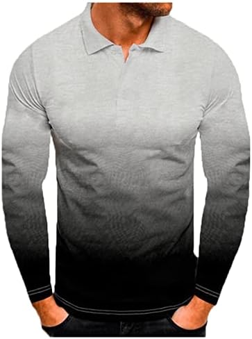 חולצות פולו שיפוע של XZHDD לגברים, שרוול ארוך שרוול קדמי כפתור קדמי טיס סריג סגול רזה מתאים חולצה מזדמנת בתוספת גודל