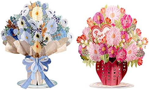 זרקי פרחים פרחים של HugePop כרטיסי קופץ 2 חבילה - כולל זר פרחים קסום אחד ו 1 Love You זר, מתנה ליום האמהות,