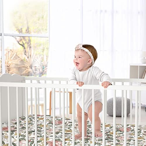 מתוק ג ' וג ' ו עיצובים בציר פרחוני בוהו ילדה מצויד עריסה גיליון תינוק או פעוט מיטת משתלה-סומק ורוד, צהוב,