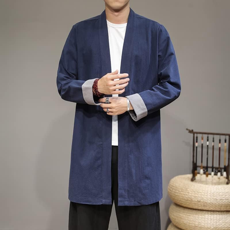 ז'קט מעיל רוח סיני של גברים סיני פלוס קימונו קז'ואונו מעיל קרדיגן ארוך בצבע אחיד סתיו מעיל ארוך