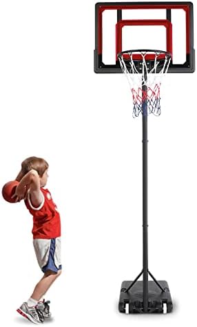 כדורסל חישוק לילדים חיצוני כדורסל המטרה נייד כדורסל מערכת סט עם גובה מתכוונן 5.4 רגל - 7 רגל עם גלגלים לילדים
