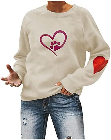 ג'ג'אבי נשים חולצה של יום האהבה חולצה צוואר עגול סווטשירטים שרוול ארוך אוהבים לב גרפי סוודר חולצות חולצות חולצות