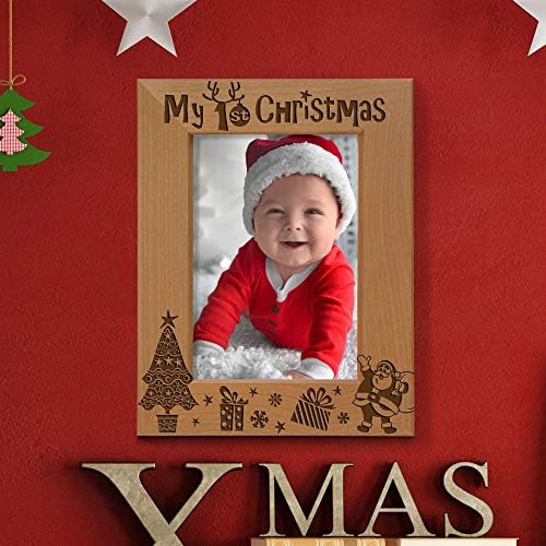 קייט פוש שלי 1 חג המולד מסגרת תמונה, הראשון שלי, התינוק של 1 חג המולד, תינוק חדש, סנטה & מגבר; לי חרוט עץ טבעי מסגרת תמונה