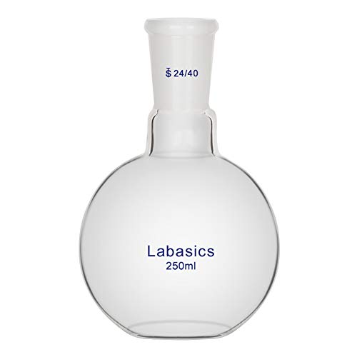 זכוכית לבאסיקה 50 מ ל בקבוק רותח תחתון שטוח עם צוואר יחיד, עם מפרק חיצוני מתחדד סטנדרטי 24/40