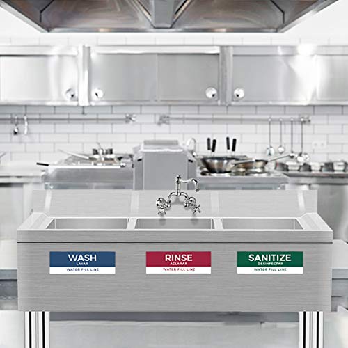 עיצוב Pixelverse - Wash Rinse Sanitize - נהדר למסעדות, מטבחים מסחריים, 3 תאי כיור - 3x9 אינץ ' - סט חבילות