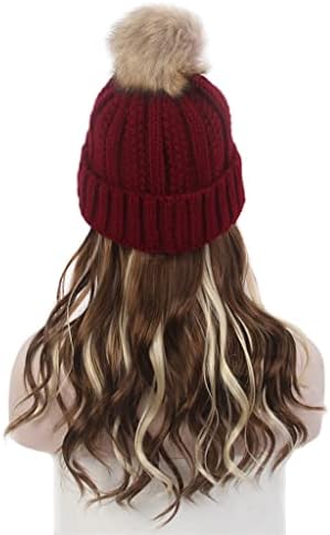 אופנה גבירותיי שיער כובע אחד אדום סרוג כובע פאה ארוך מתולתל המדגיש חום פאת כובע אחד