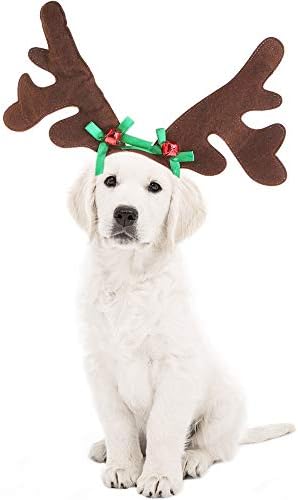 Kudes Dog חג המולד איילים איילים קרניים בגימור קלאסי כובע איילים אביזרים תלבושות לחיות מחמד