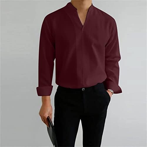 XXBR 2022 Mens New Mens V צוואר חולצות שרוול ארוך עמדת צווארון רגיל גברים מתאימים גברים עסקיים חולצה מזדמנת לעבודה