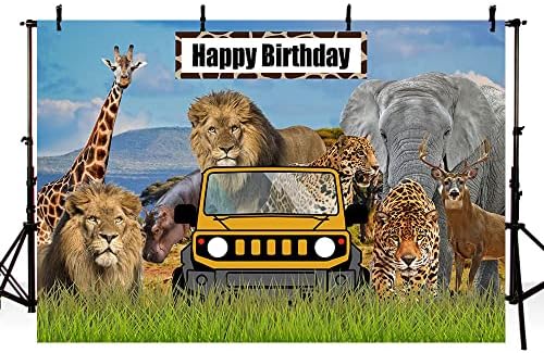 7 * 5 רגל ספארי בעלי חיים יום הולדת שמח תמונה רקע טרופי גן חיות בר יער רכב צילום רקע אריה נמר פיל ג 'ירפה ג' ונגל נושא באנר
