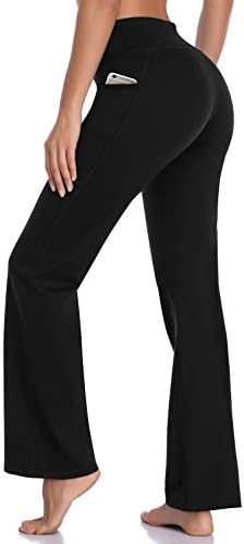 מכנסי יוגה של Dayoung Bootcut לנשים לבקרת בטן אימון מכנסי Bootleg מותניים גבוהים מכנסי מתיחה 4 כיוונים