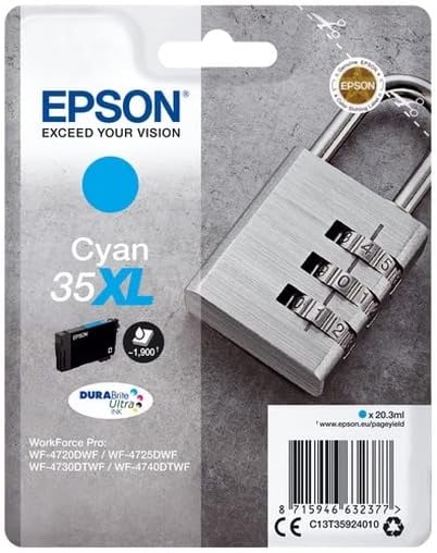 Epson SinglePack Cyan 35XL Durabrite Ultra Ink, C13T35924010