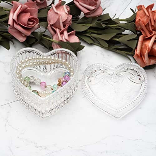 קריסטל זכוכית לב בצורת תכשיטי תיבה עם מכסה עבור בנות נשים,תכשיט אחסון ארגונית דקורטיבי תיבת עבור ולנטיין חתונה חג