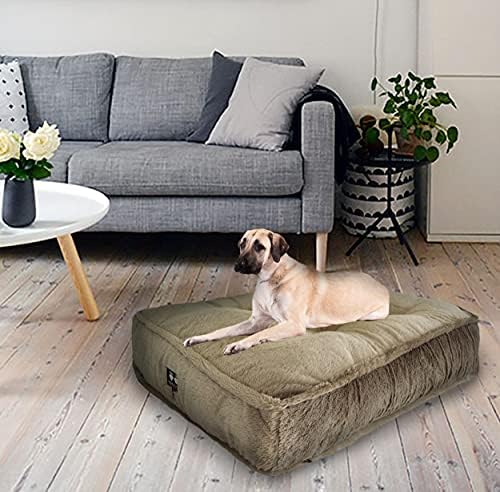 מיטת כלב מלבן של בסי וברני - מיטת שקית שעועית כלב קטיפה נוספת - מיטות כלבים רכות לכלבים גדולים - רירית אטומה למים